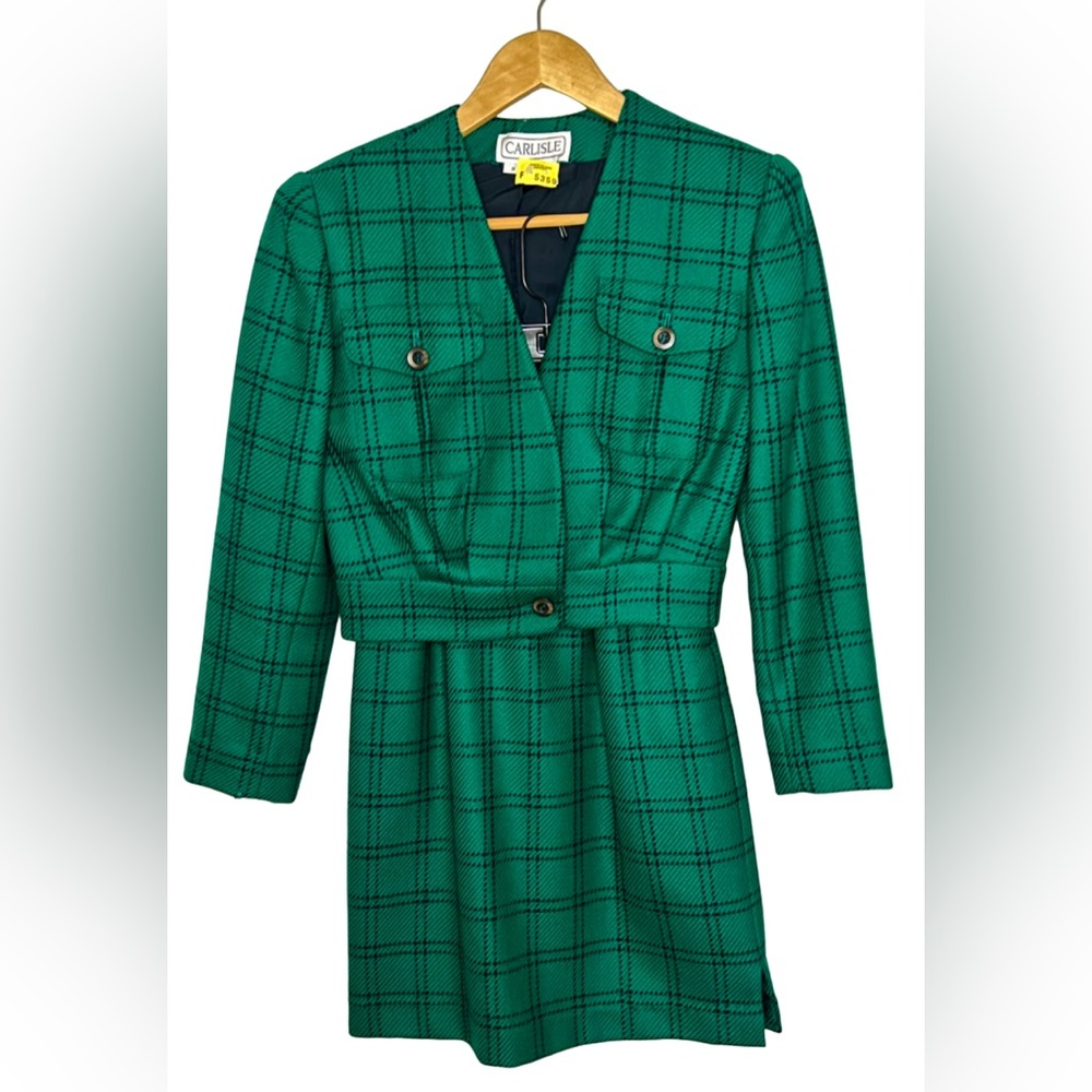 Vintage Carlisle Women’s Suit Green Plaid Wool Size 2